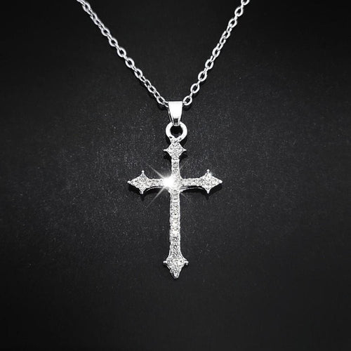 16" Silver Crystal Cross Pendant Necklace 215