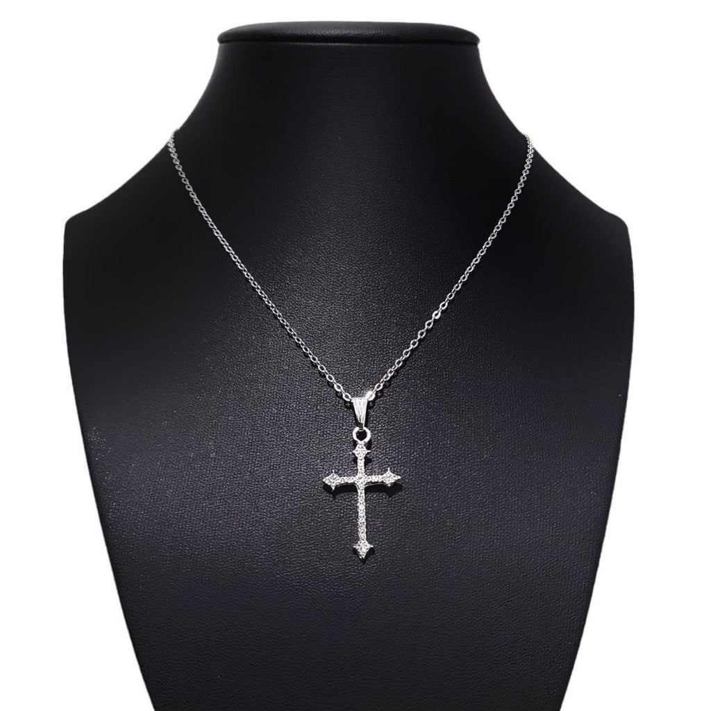 16" Silver Crystal Cross Pendant Necklace 215