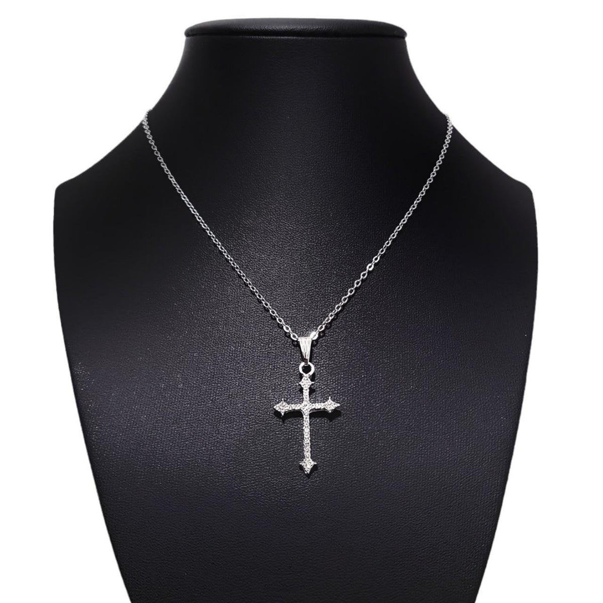 16" Silver Crystal Cross Pendant Necklace 215