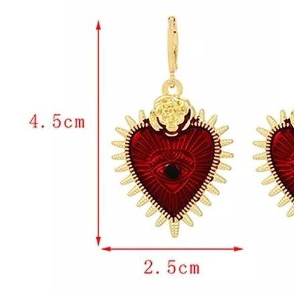 Gold/Red Sacred Heart Earrings