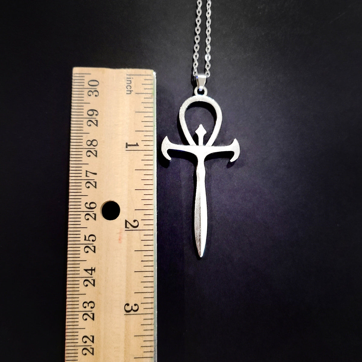 Silver Gothic Ankh Pendant Choker Necklace