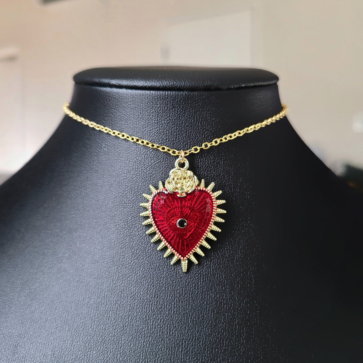 Red Gold Sacred Heart Choker