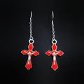 Red Crucifix Chain Earrings