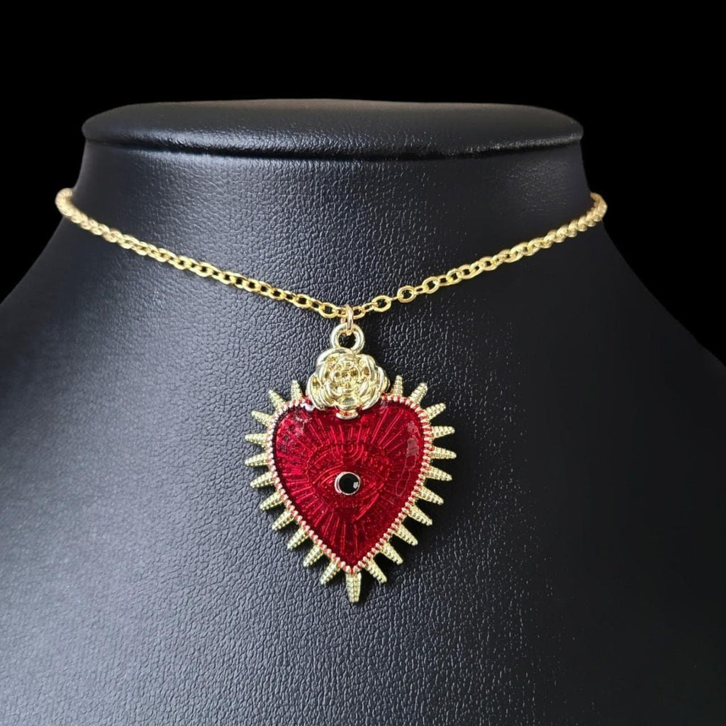 Red Gold Sacred Heart Choker