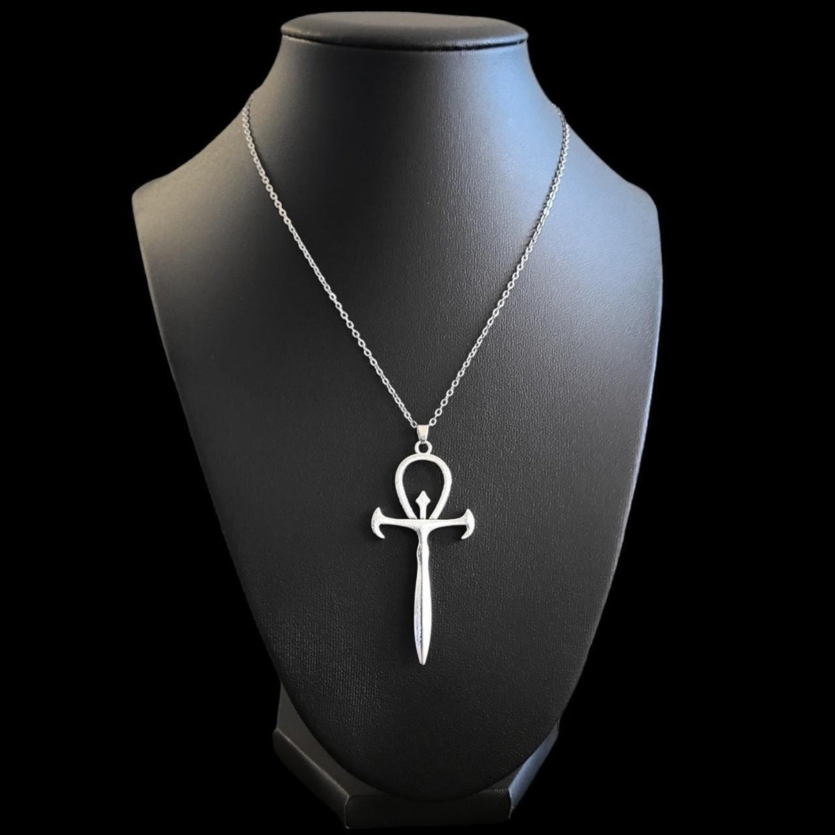 18" Silver Gothic Ankh Necklace