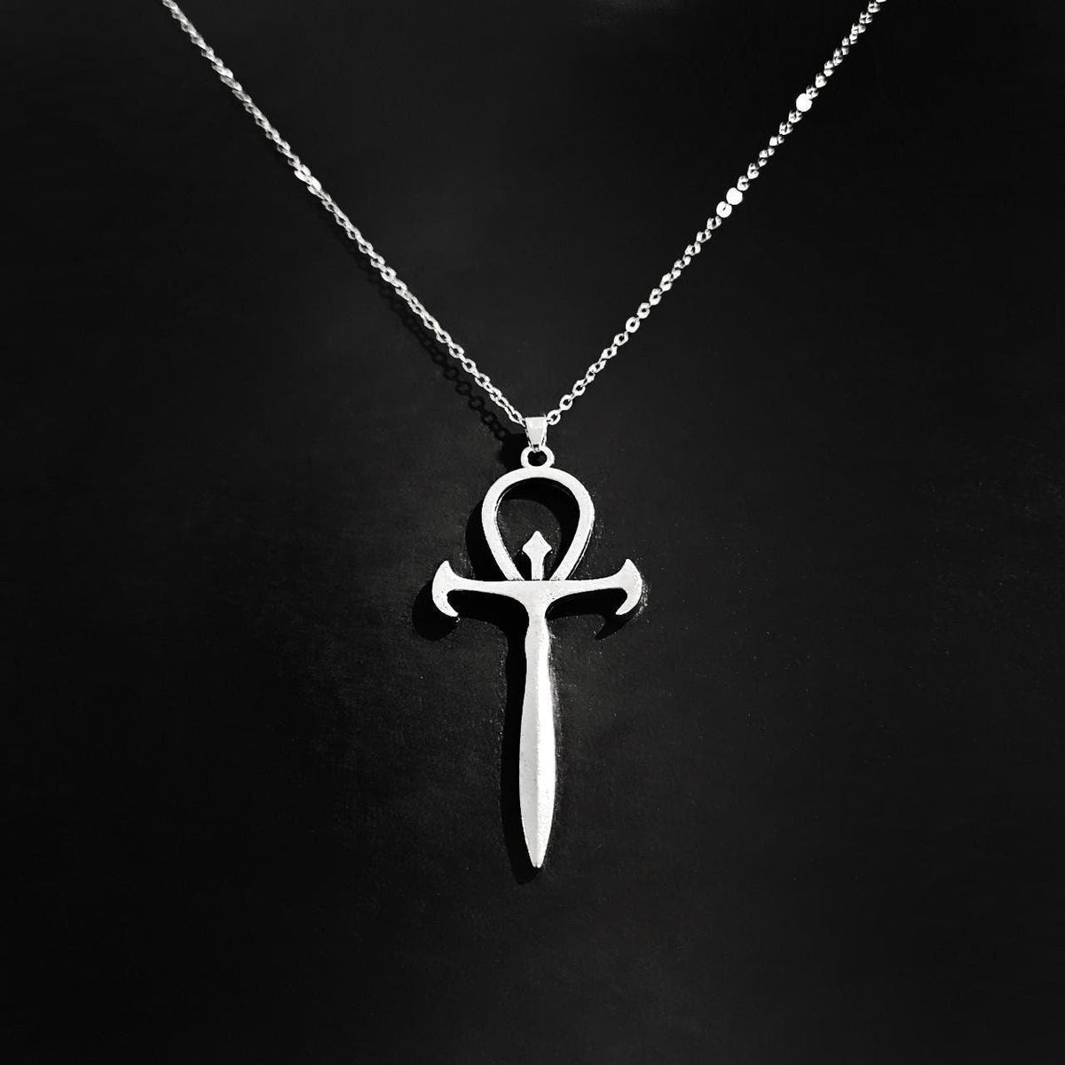 18" Silver Gothic Ankh Necklace