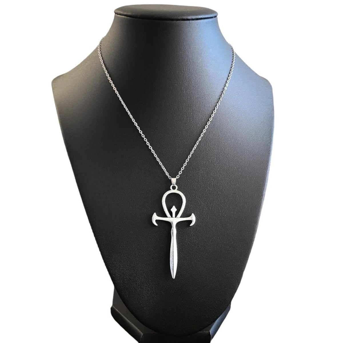 18" Silver Gothic Ankh Necklace