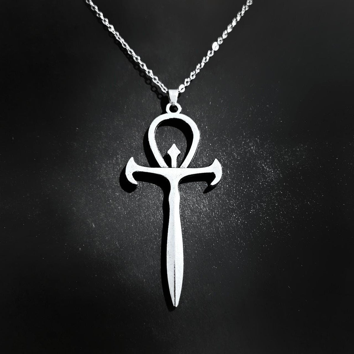 18" Silver Gothic Ankh Necklace