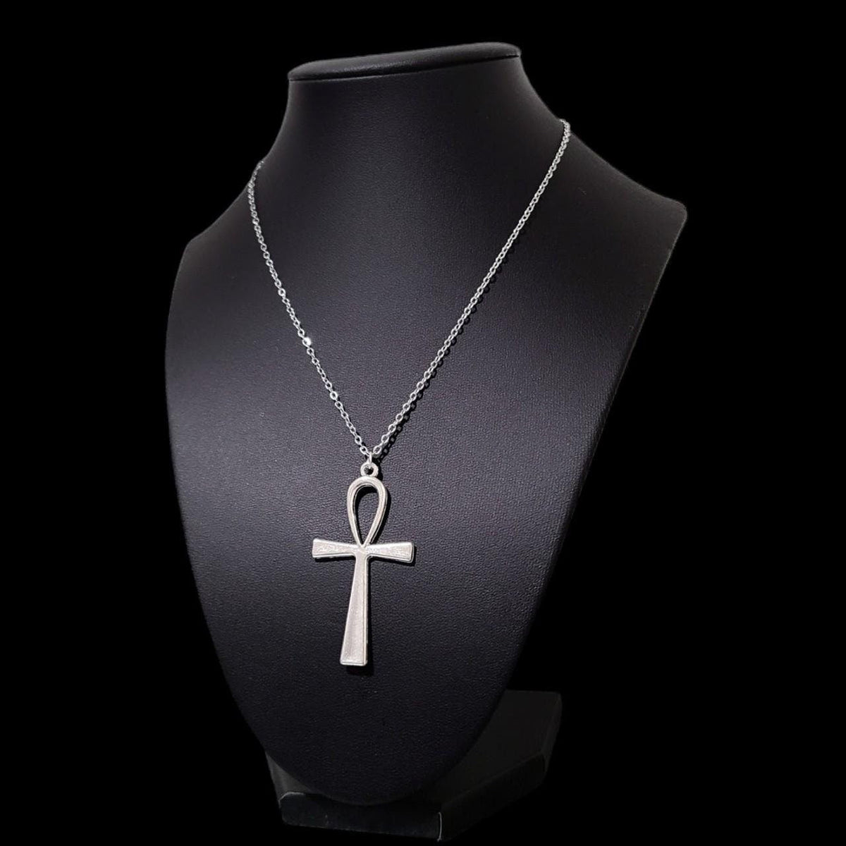 18" Silver Ankh Pendant Necklace 001
