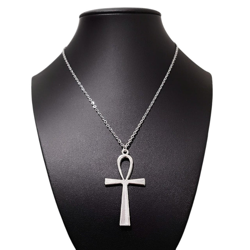 18" Silver Ankh Pendant Necklace 001