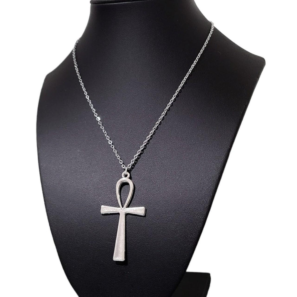 18" Silver Ankh Pendant Necklace 001