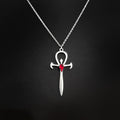 18" Red Crystal Gothic Ankh Necklace