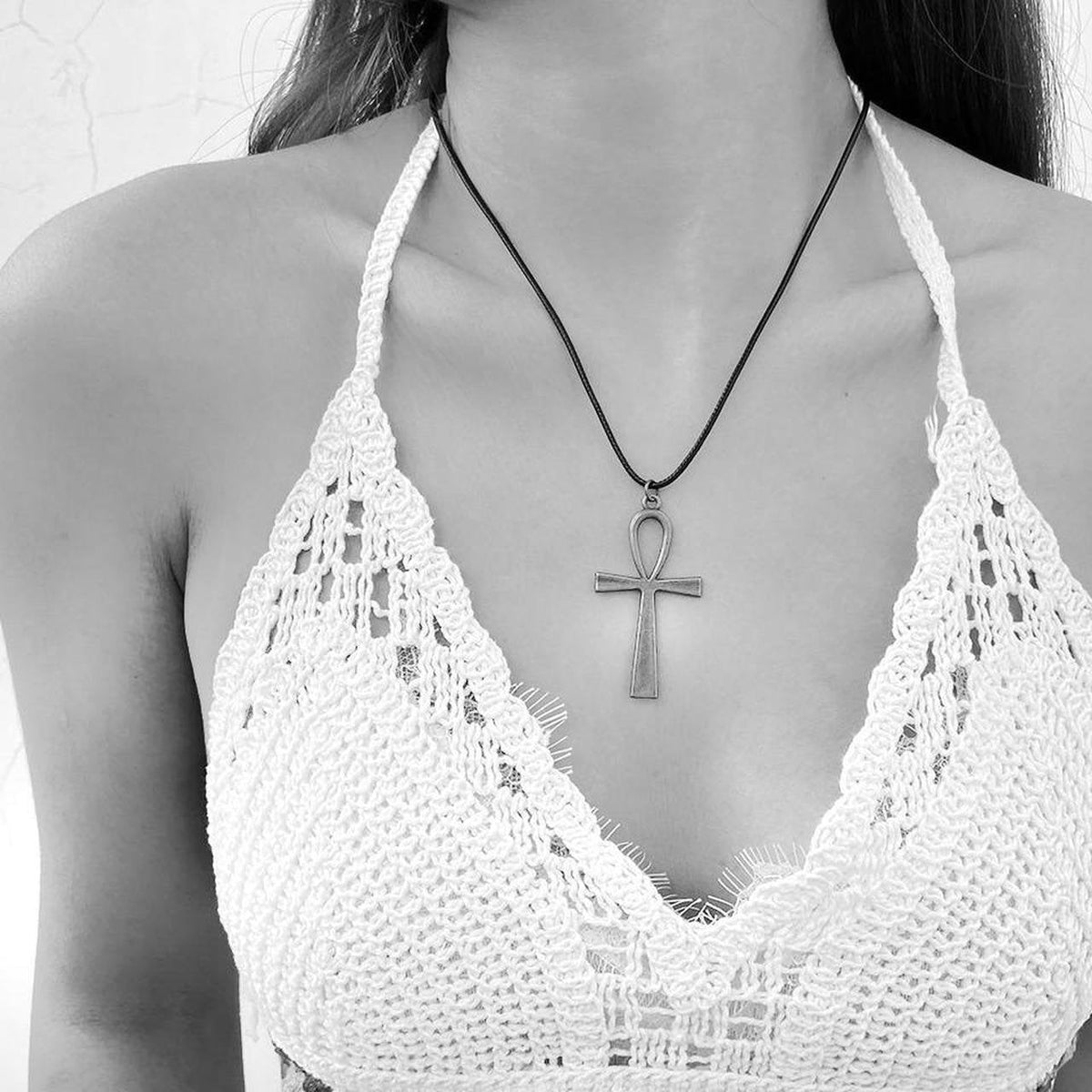 18" Ankh Necklace - Black Cord