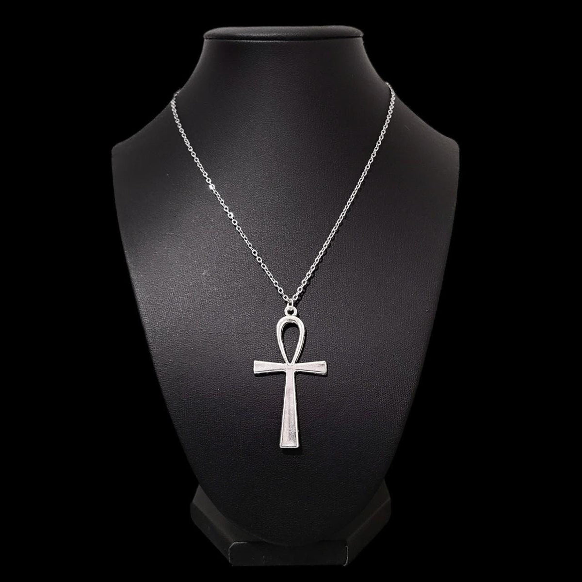 18" Silver Ankh Pendant Necklace 001