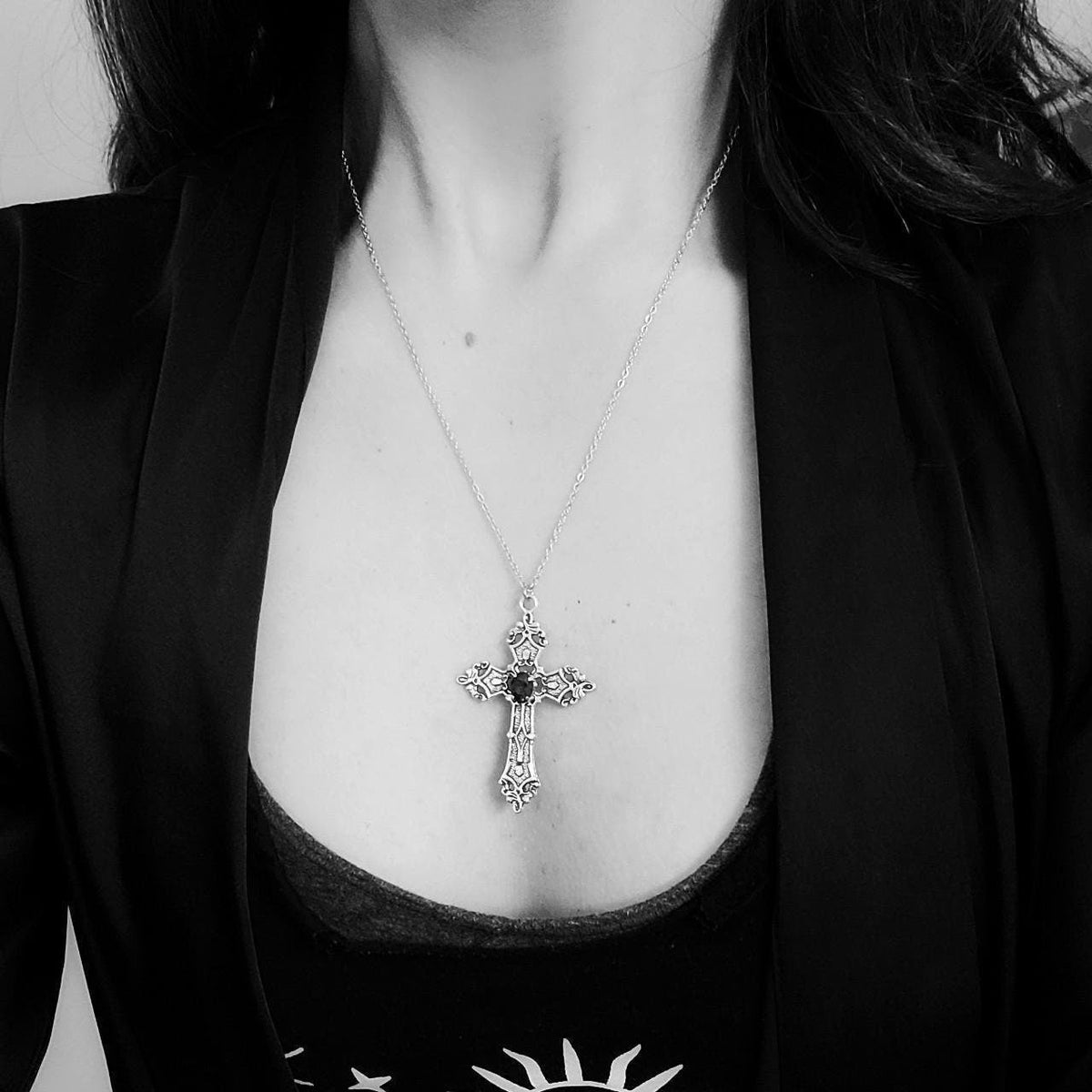 18" Cross Necklace 021-BLACK