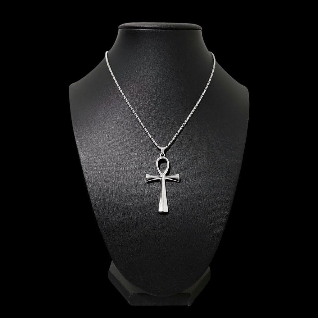 16" Stainless Steel Ankh Necklace - Box Chain