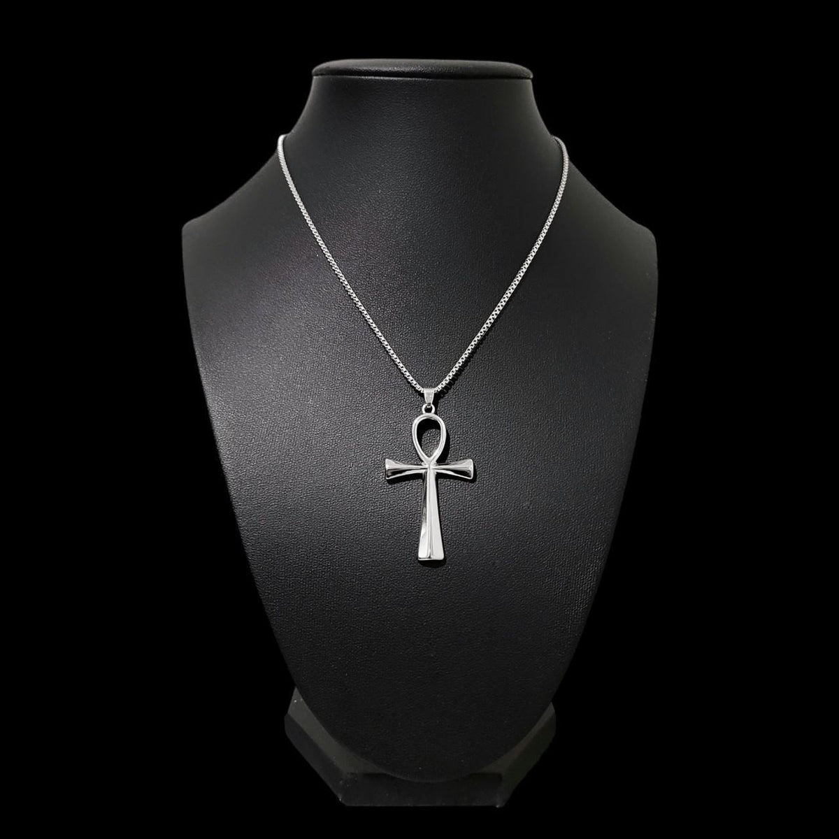 16" Stainless Steel Ankh Necklace - Box Chain