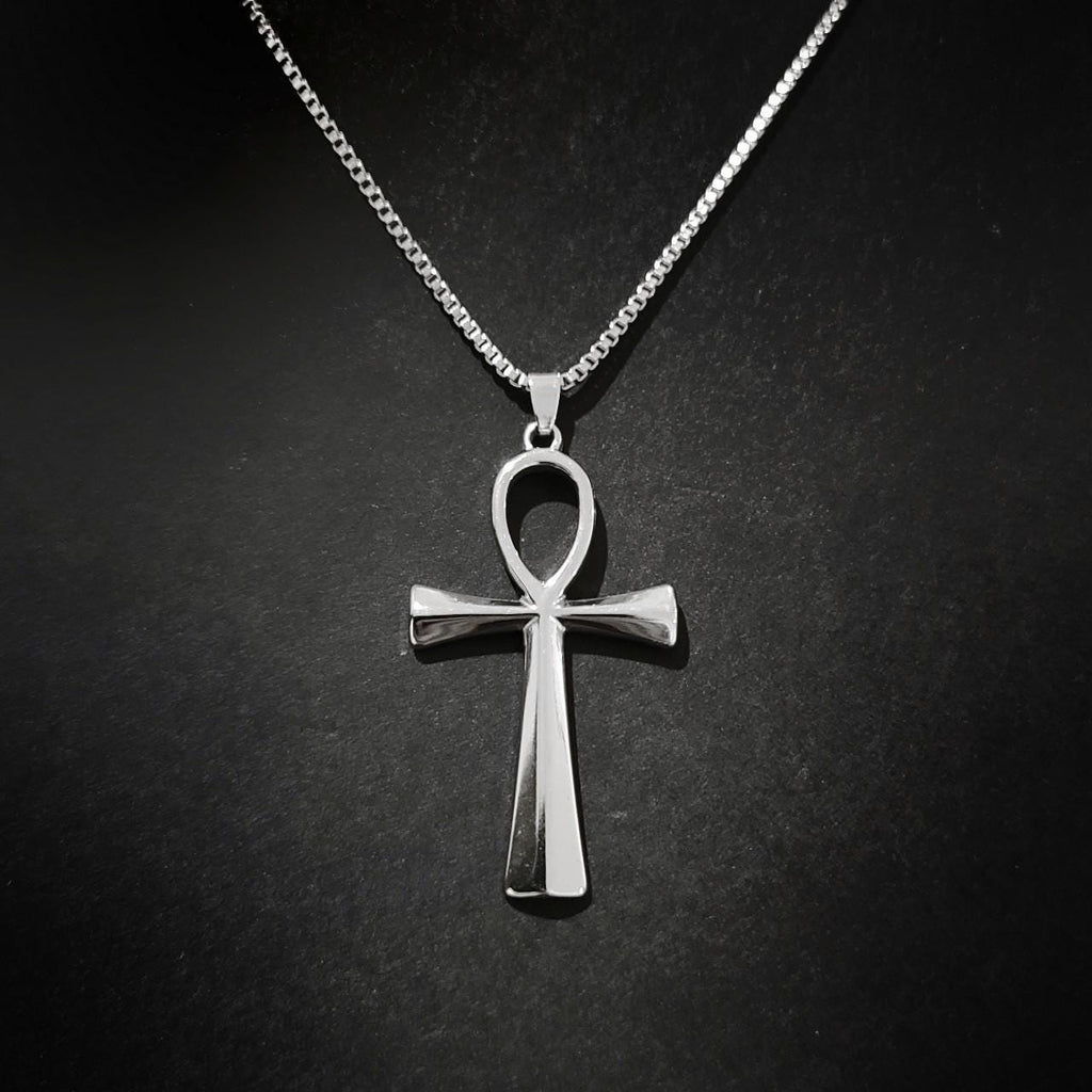 16" Stainless Steel Ankh Necklace - Box Chain