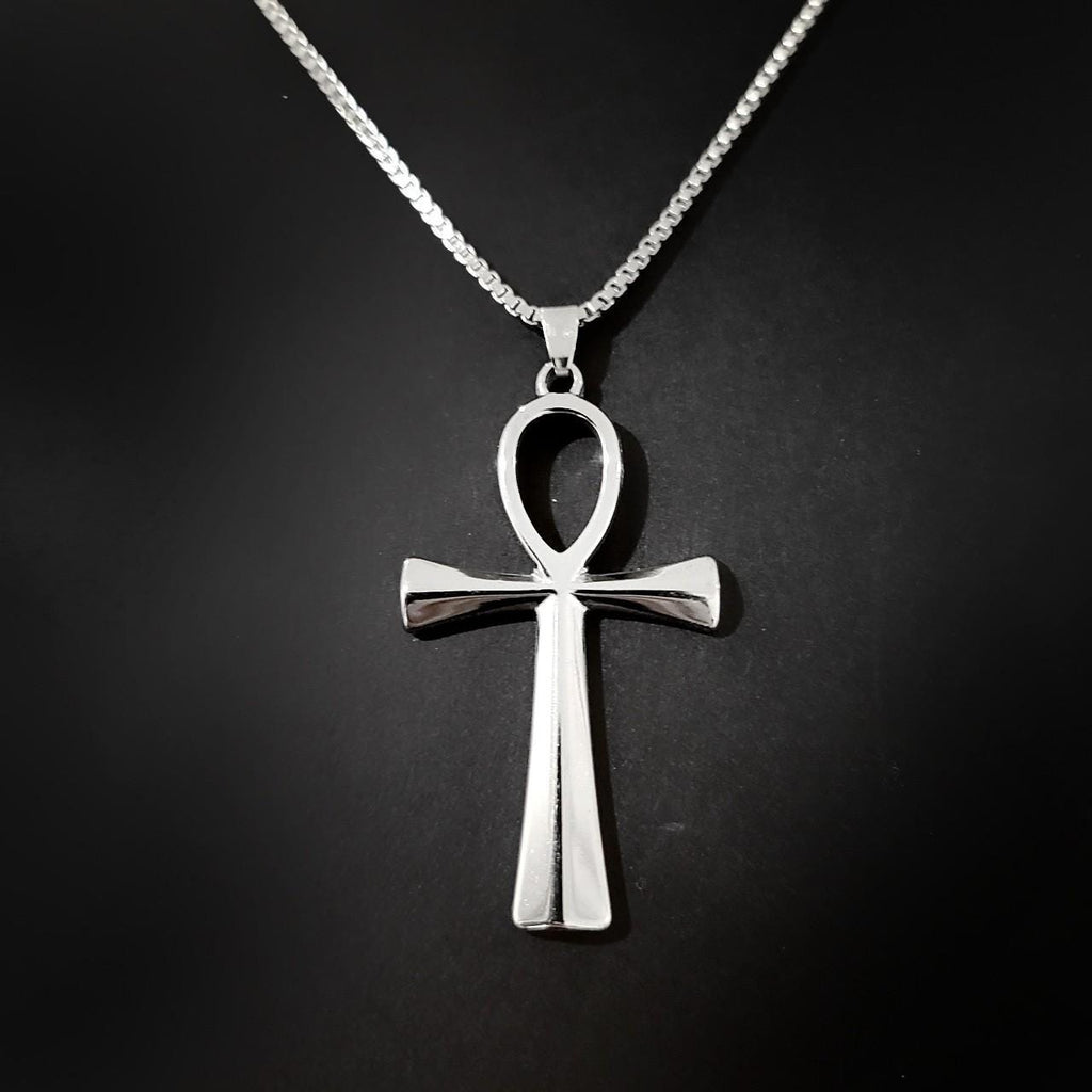 16" Stainless Steel Ankh Necklace - Box Chain