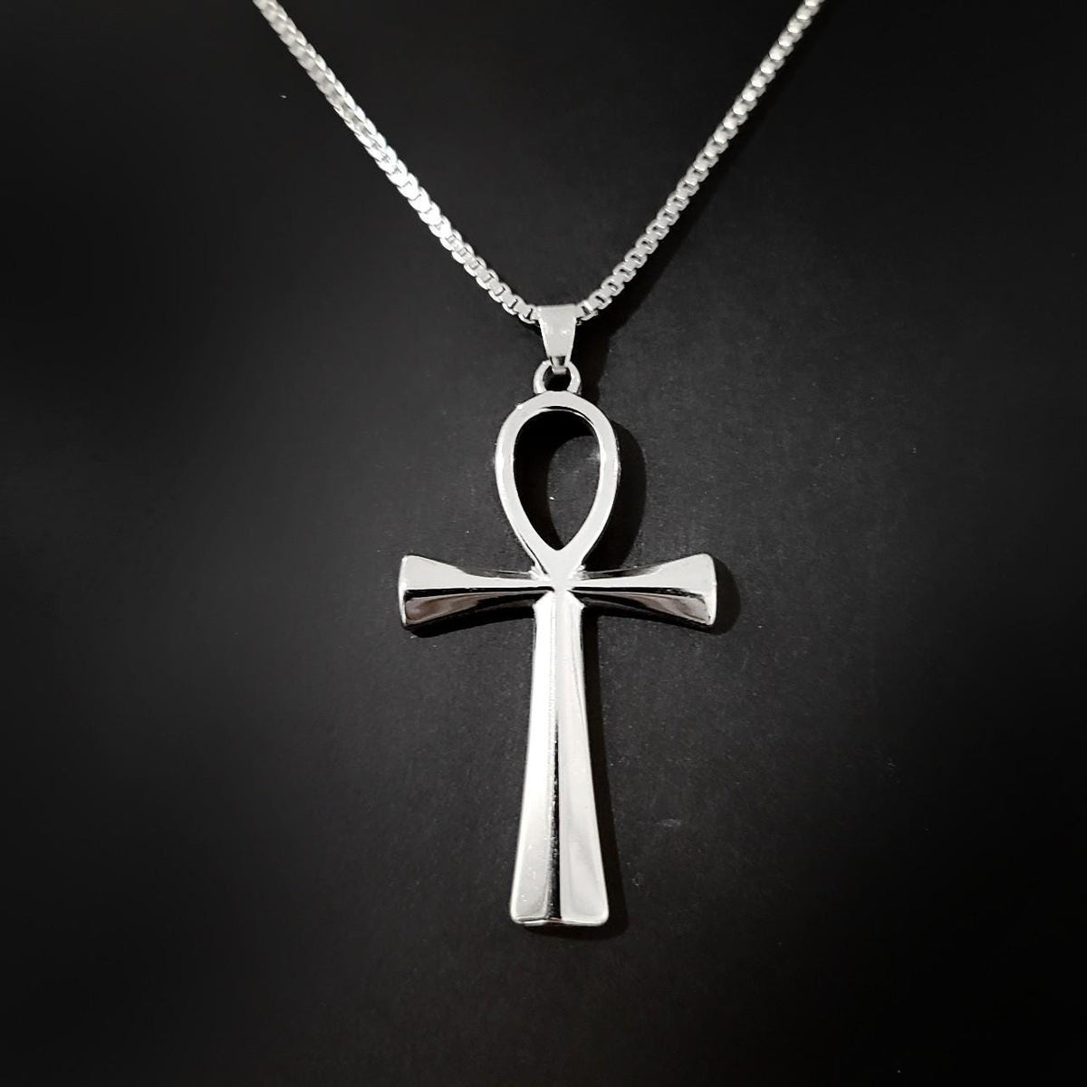 16" Stainless Steel Ankh Necklace - Box Chain
