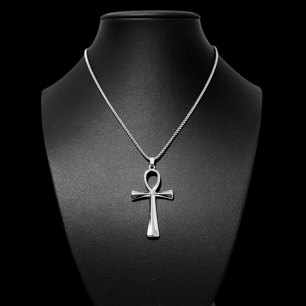 16" Stainless Steel Ankh Necklace - Box Chain