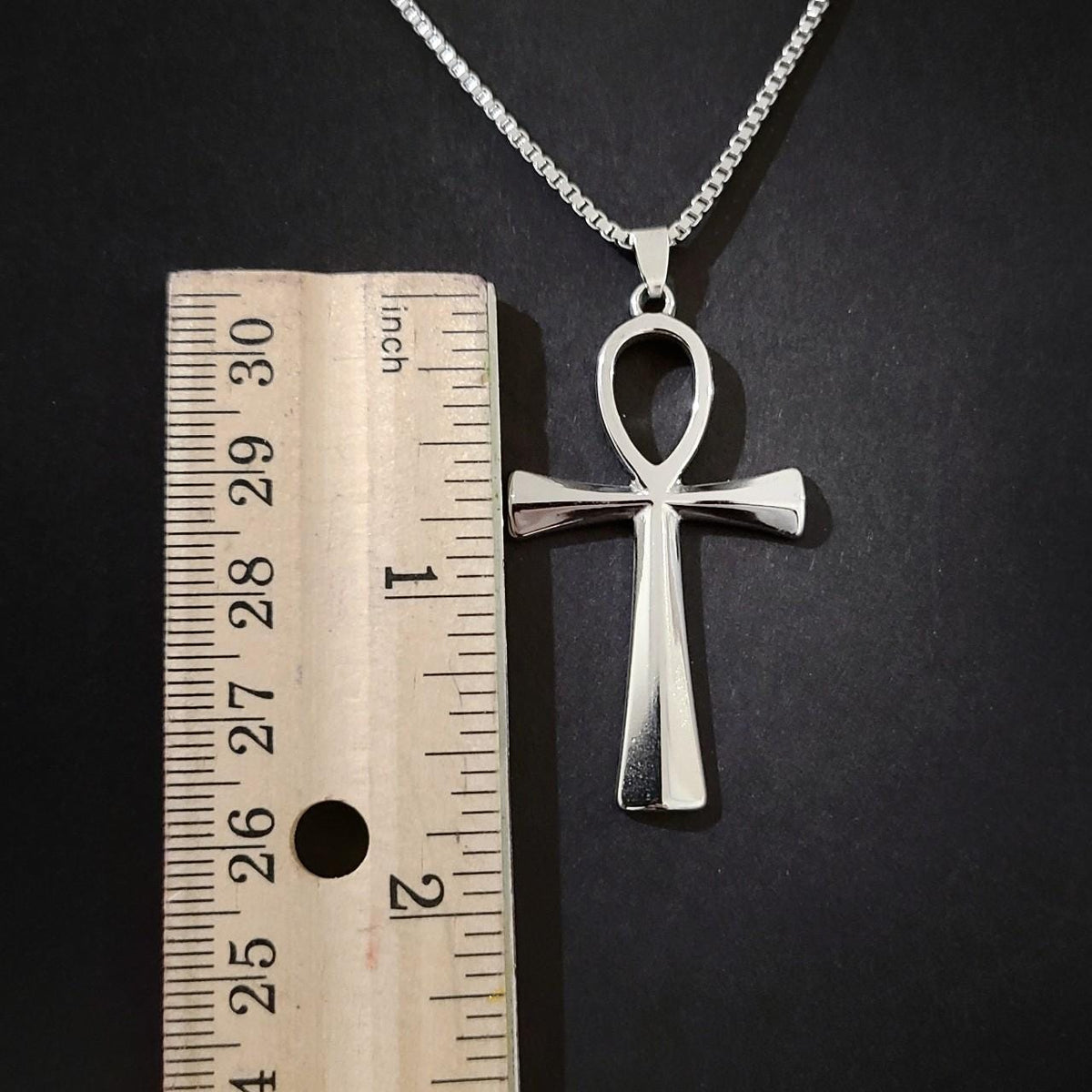 16" Stainless Steel Ankh Necklace - Box Chain