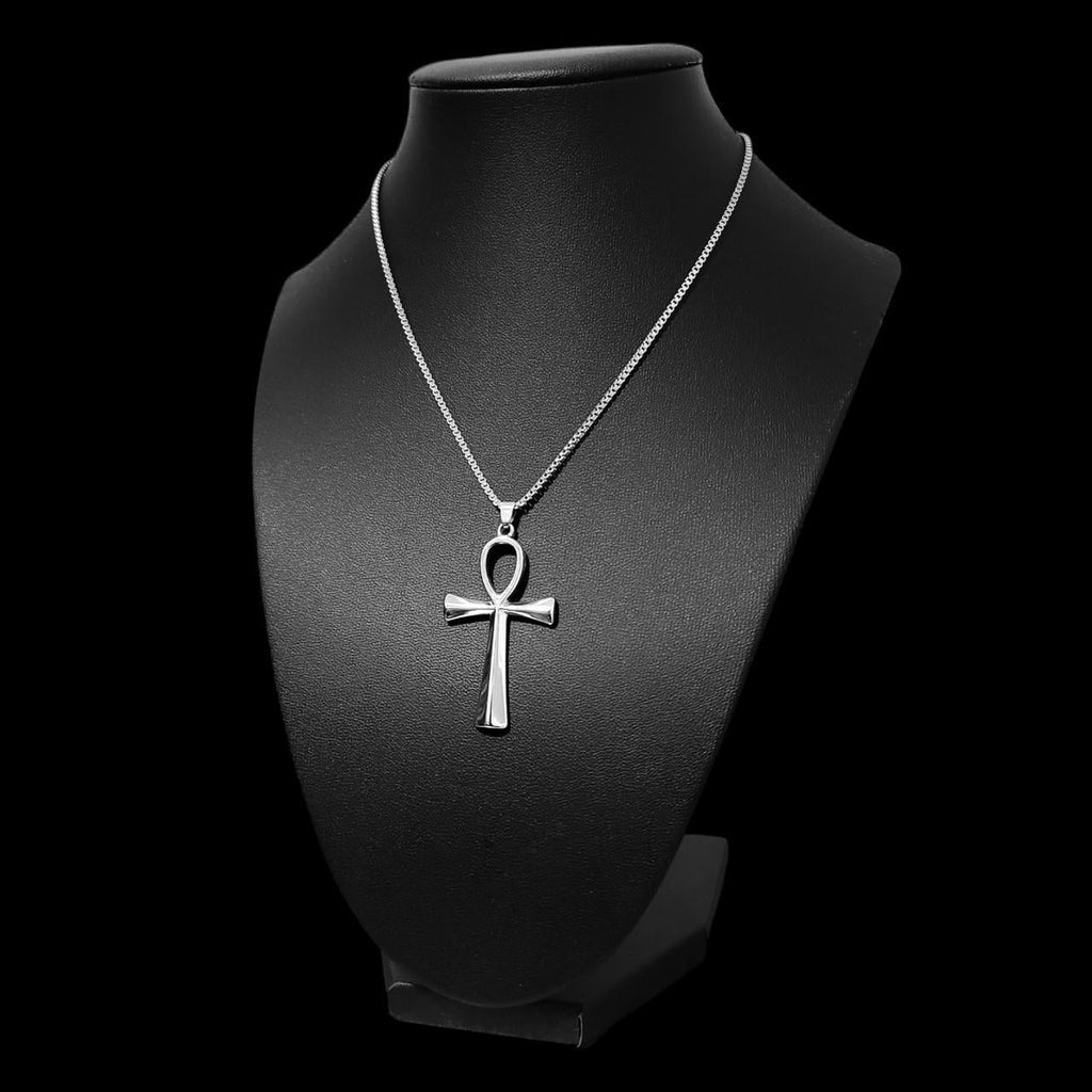 16" Stainless Steel Ankh Necklace - Box Chain