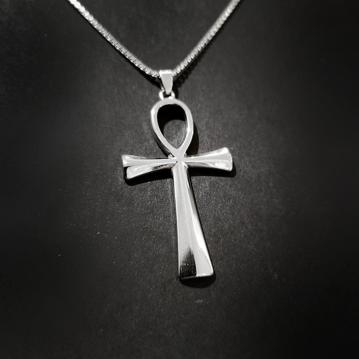 16" Stainless Steel Ankh Necklace - Box Chain