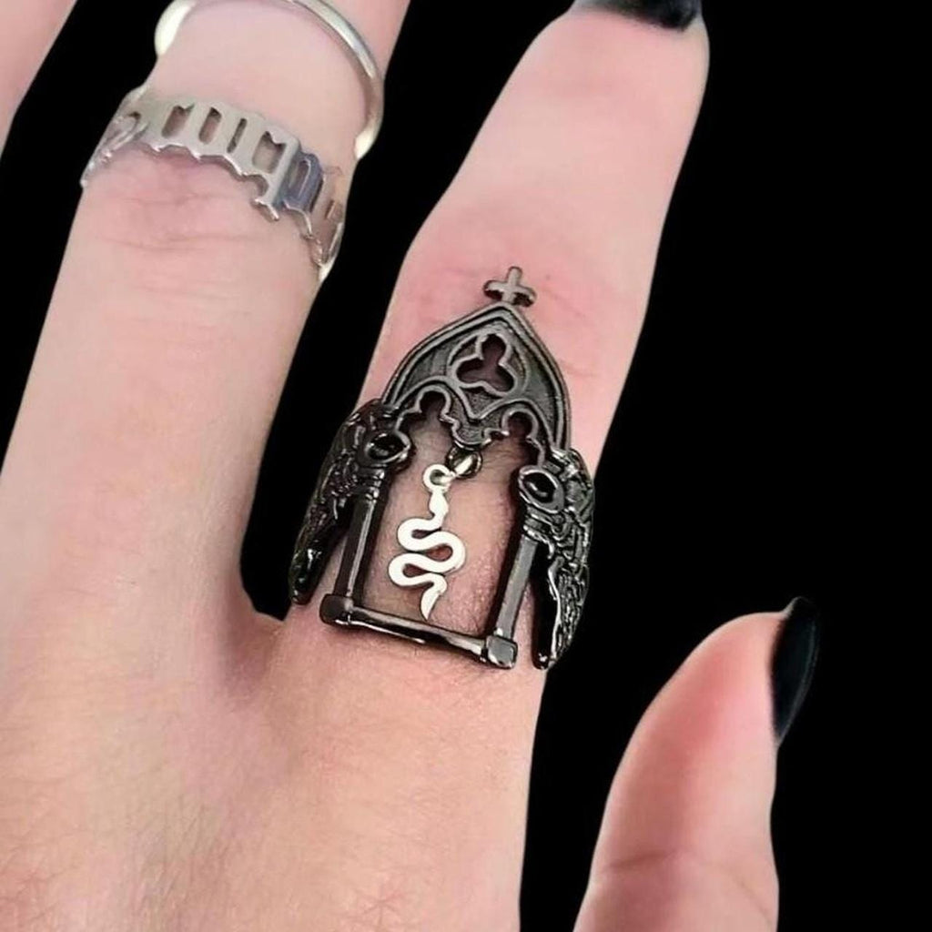 Black Silver Snake Cathedral Arch Ring