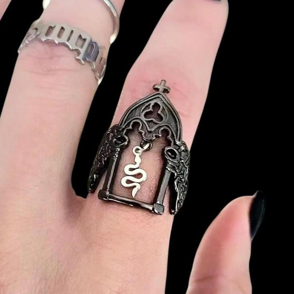 Black Silver Snake Cathedral Arch Ring