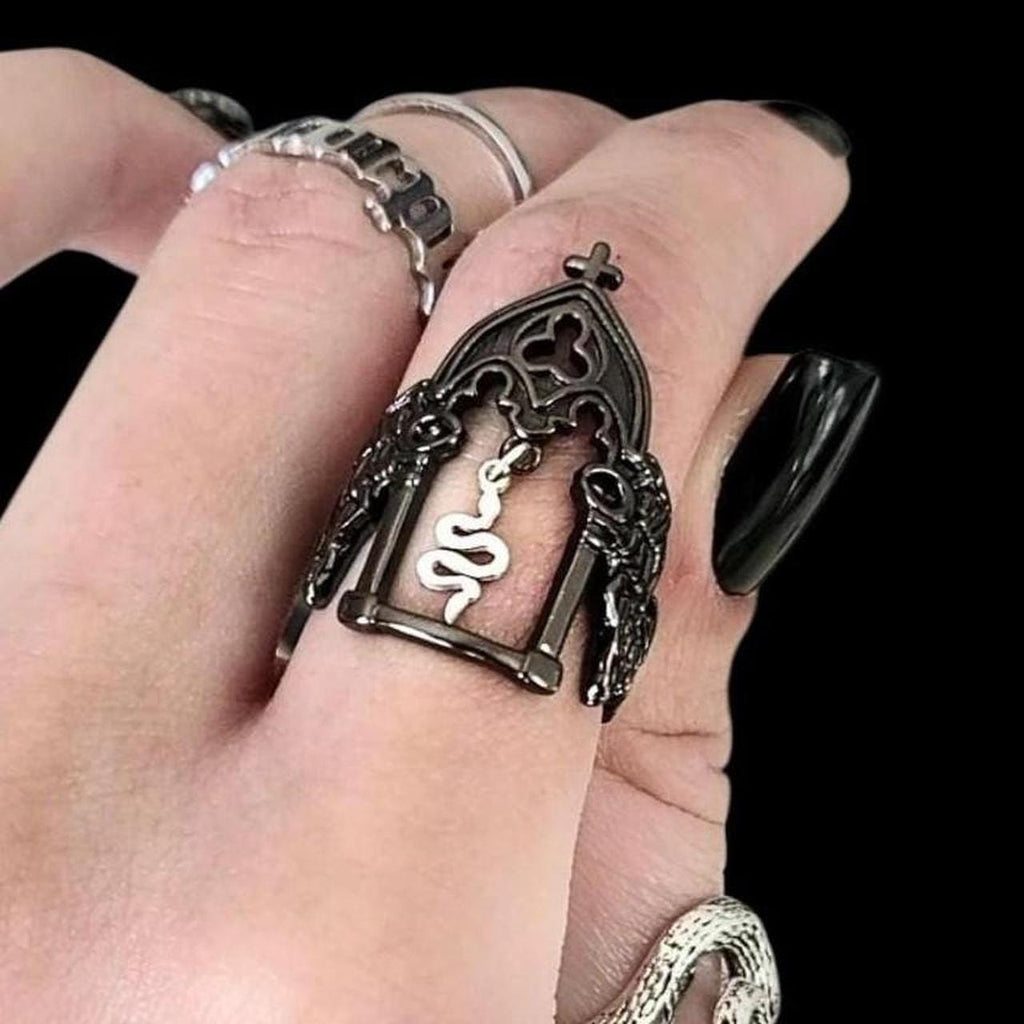 Black Silver Snake Cathedral Arch Ring