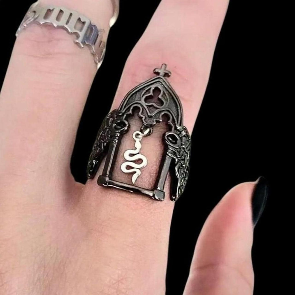 Black Silver Snake Cathedral Arch Ring