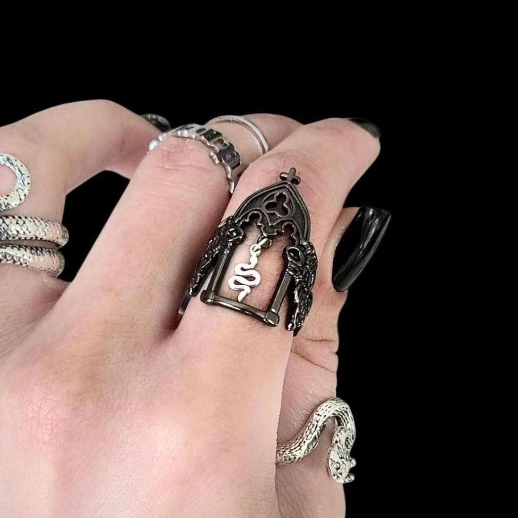 Black Silver Snake Cathedral Arch Ring
