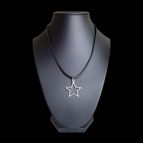 16" Silver Hollow Star Necklace - Black Cord