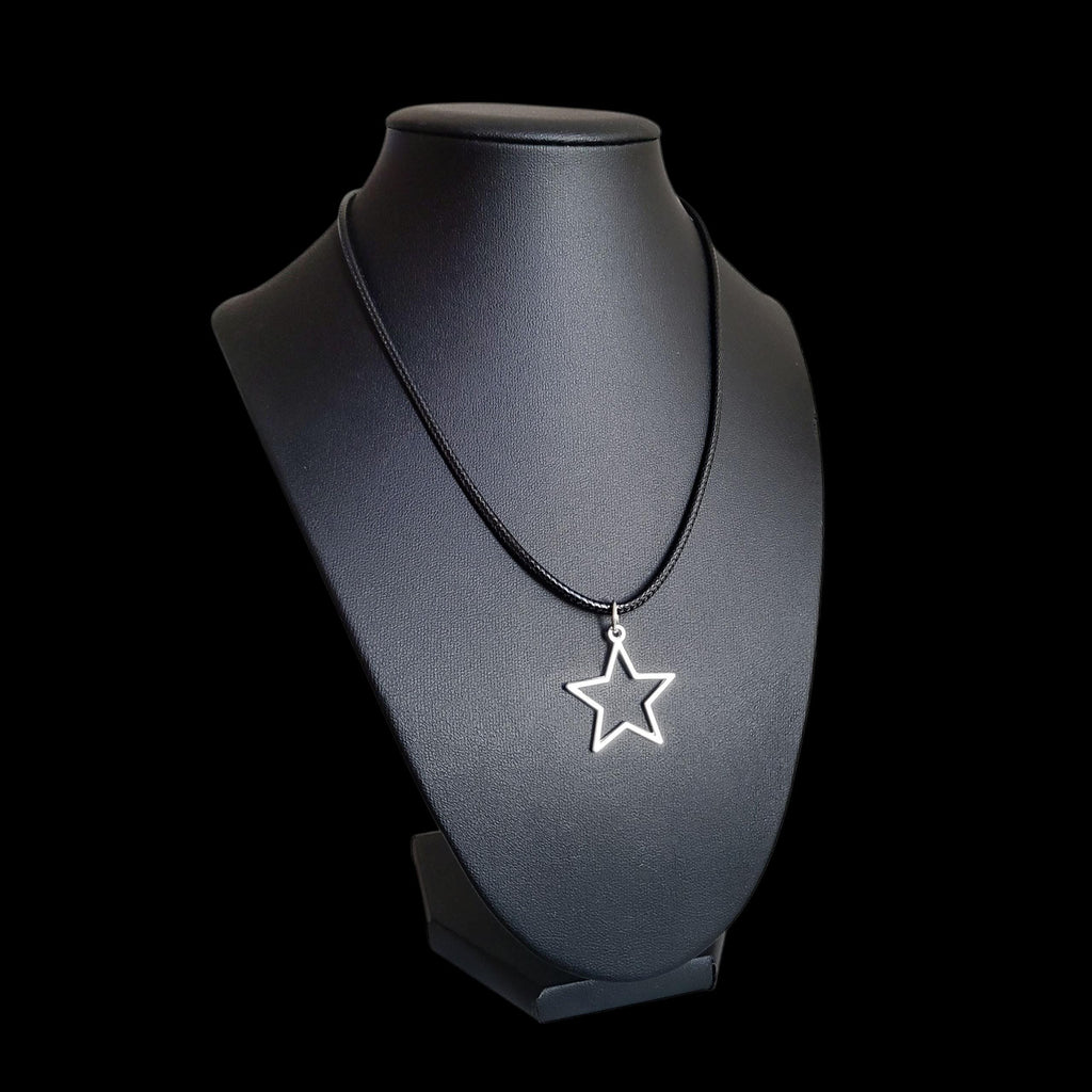 16" Silver Hollow Star Necklace - Black Cord