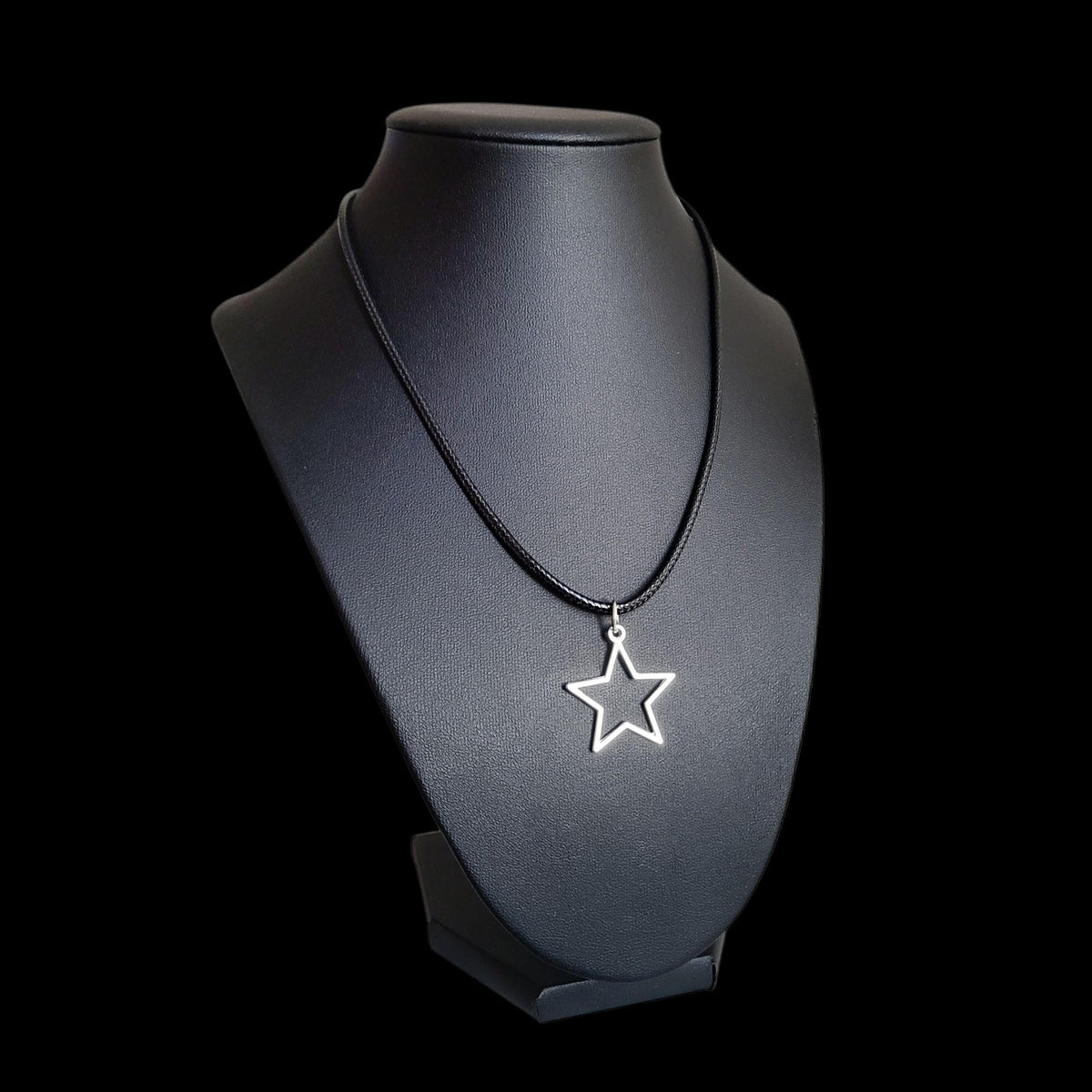 16" Silver Hollow Star Necklace - Black Cord