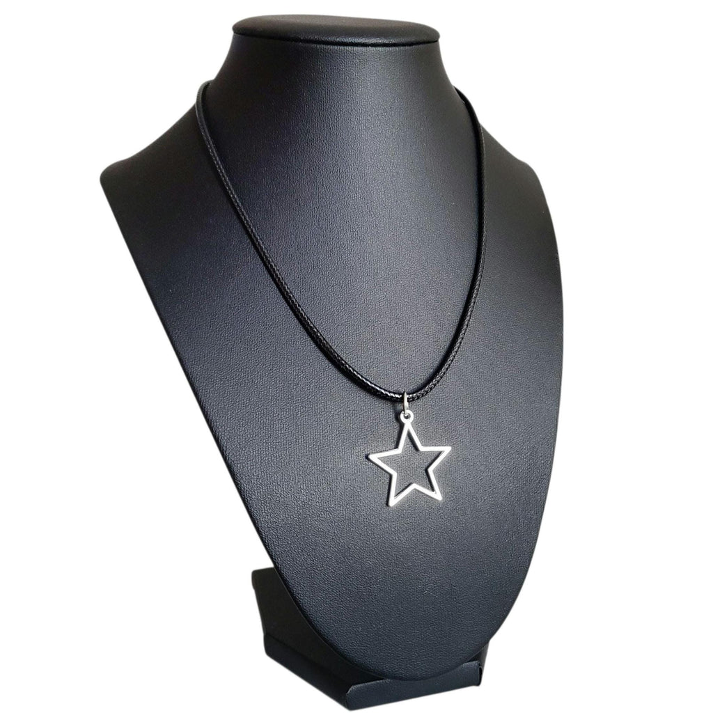 16" Silver Hollow Star Necklace - Black Cord