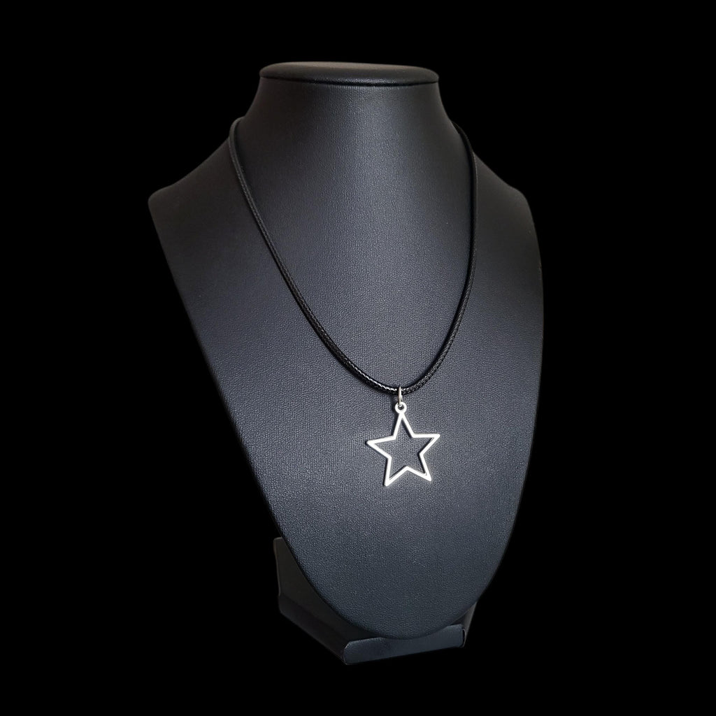 16" Silver Hollow Star Necklace - Black Cord