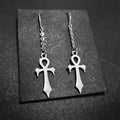 Silver Gothic Ankh Chain Drop Earrings