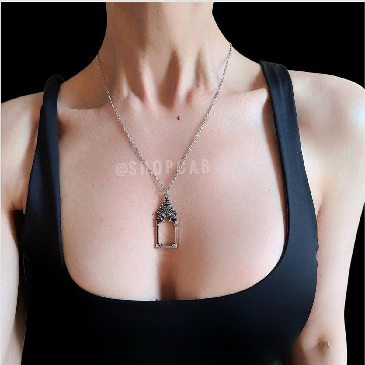 18" Silver Gothic Cathedral Pendant Necklace