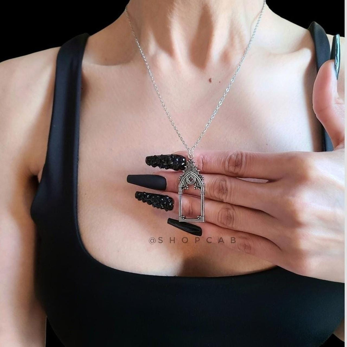 18" Silver Gothic Cathedral Pendant Necklace