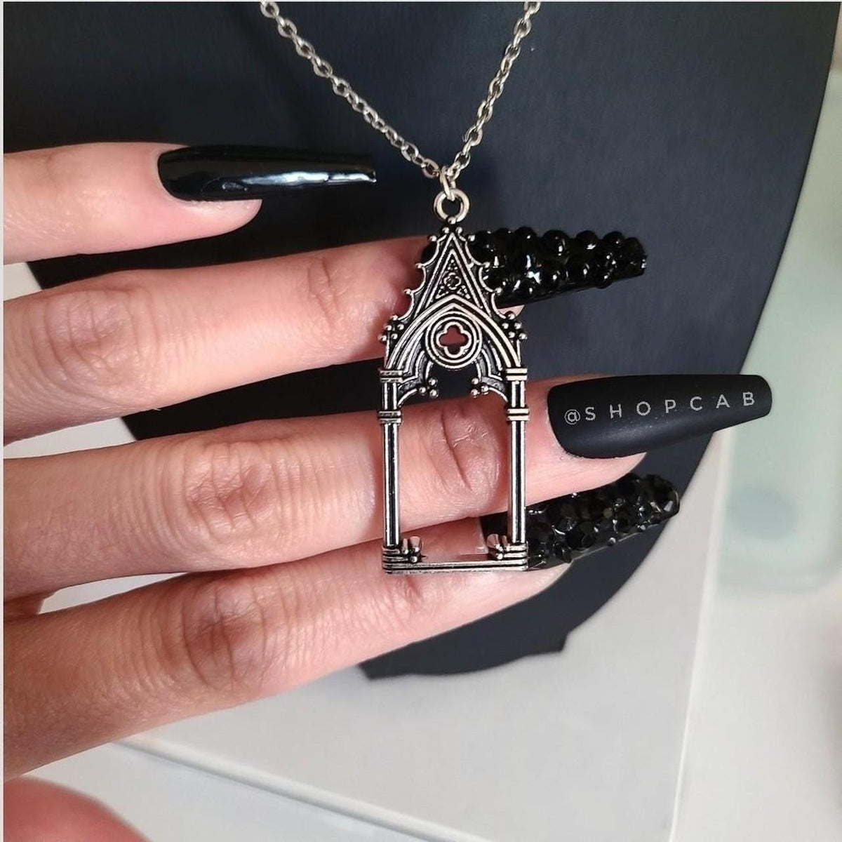 18" Silver Gothic Cathedral Pendant Necklace