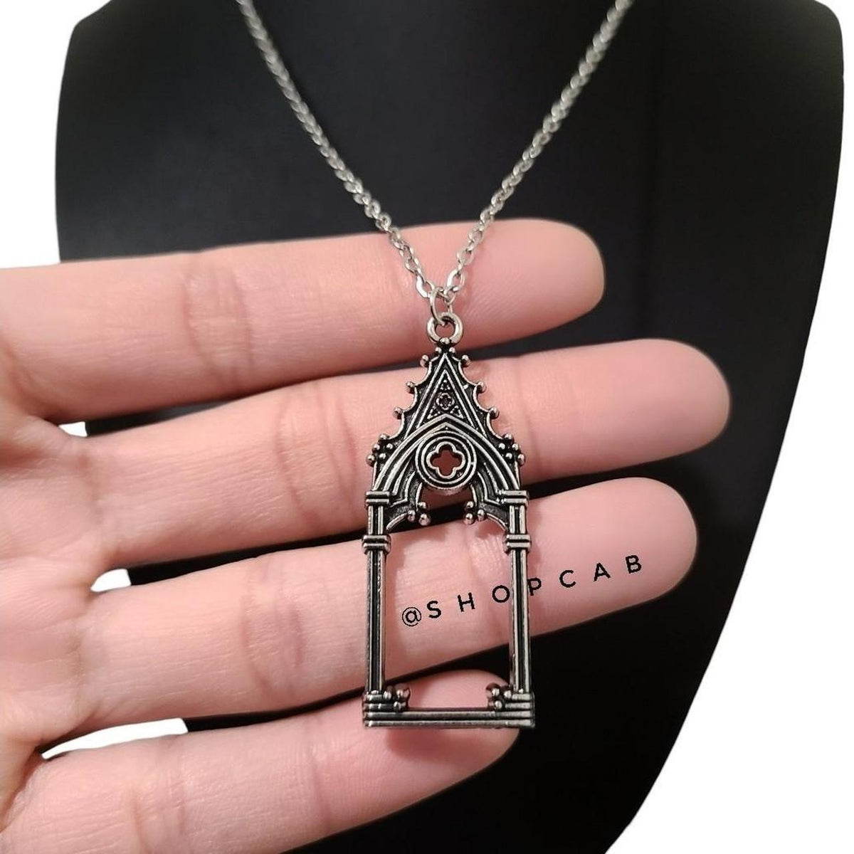 18" Silver Gothic Cathedral Pendant Necklace