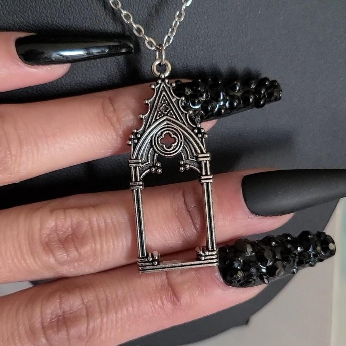 18" Silver Gothic Cathedral Pendant Necklace