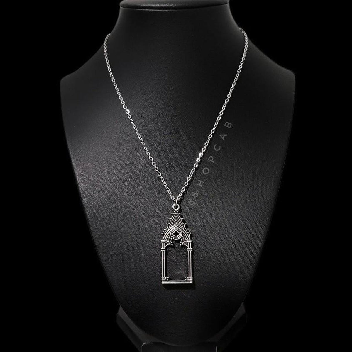 18" Silver Gothic Cathedral Pendant Necklace