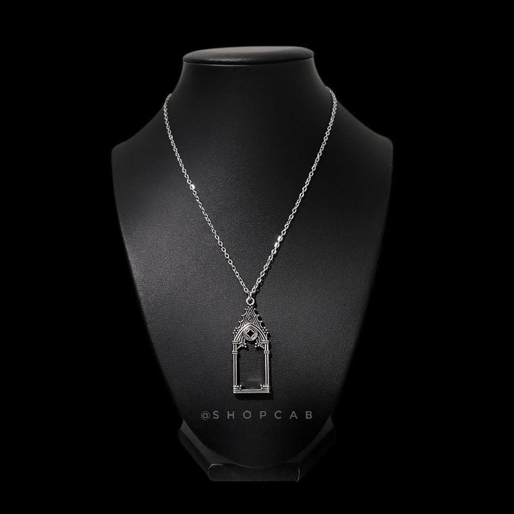 18" Silver Gothic Cathedral Pendant Necklace