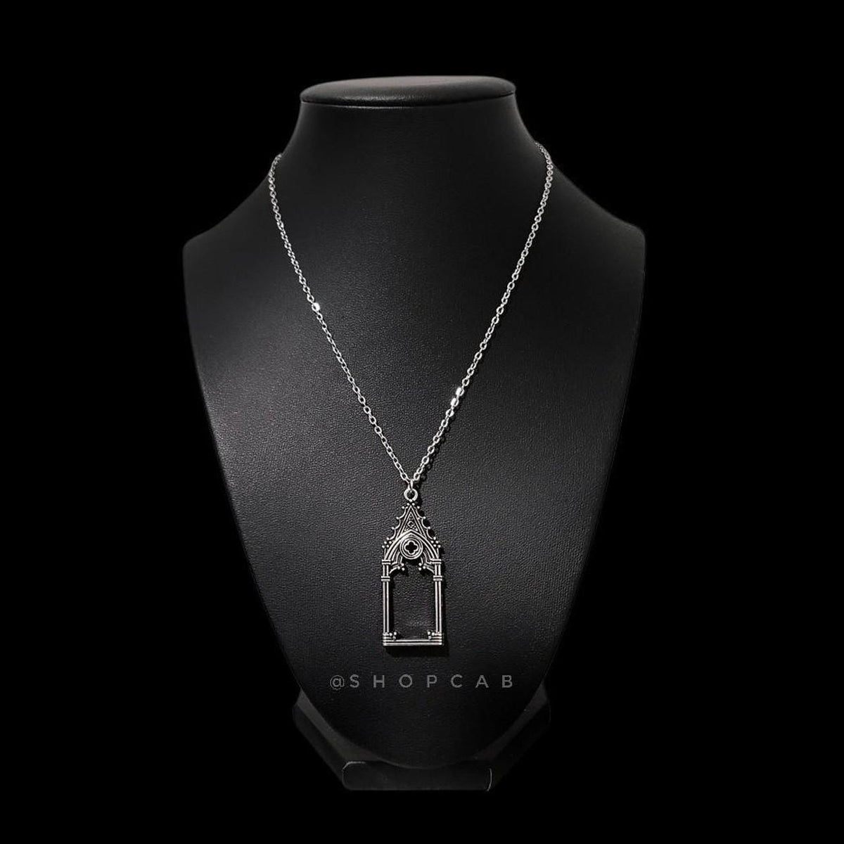 18" Silver Gothic Cathedral Pendant Necklace
