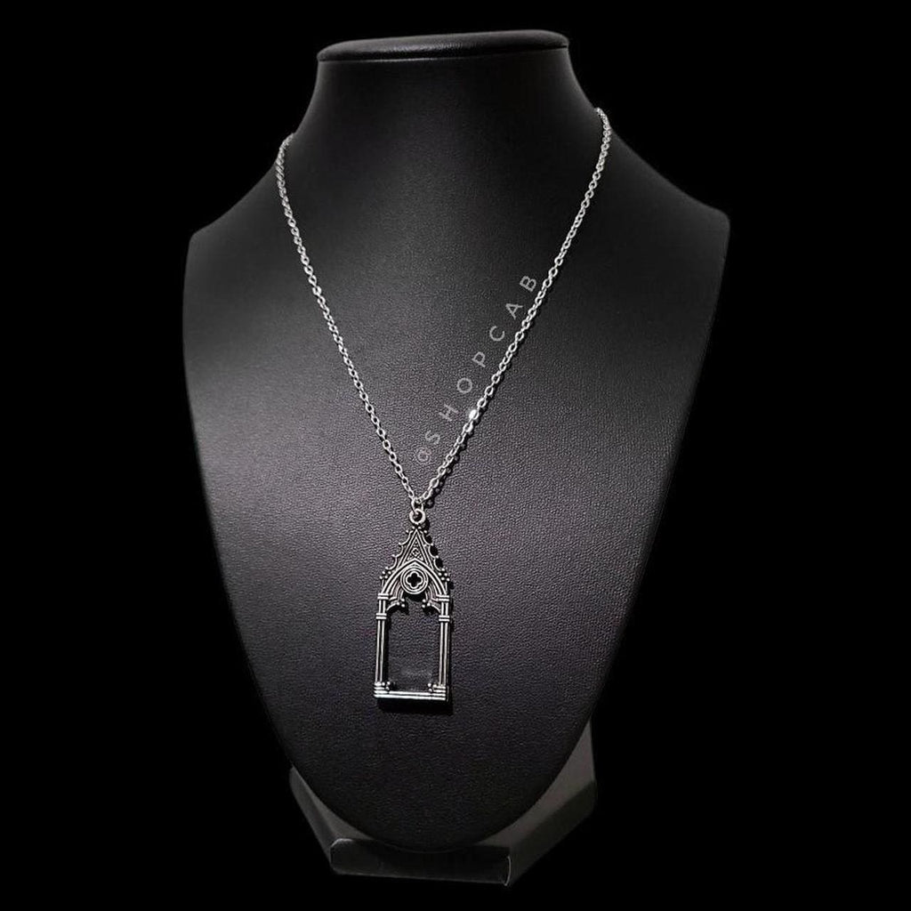 18" Silver Gothic Cathedral Pendant Necklace