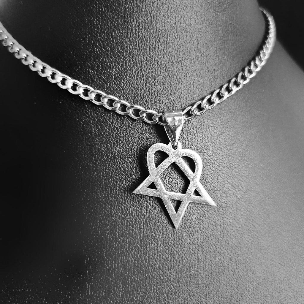 Stainless Steel Heartagram Choker Necklace - SILVER (CC)