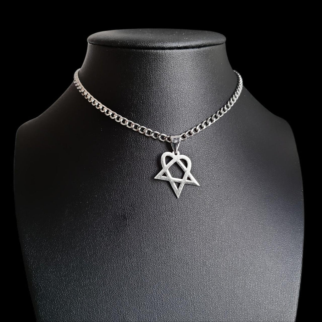 Stainless Steel Heartagram Choker Necklace - SILVER (CC)